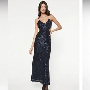 BARDOT NWT Knox Navy Sequined Midi Low Back Dress Size S
